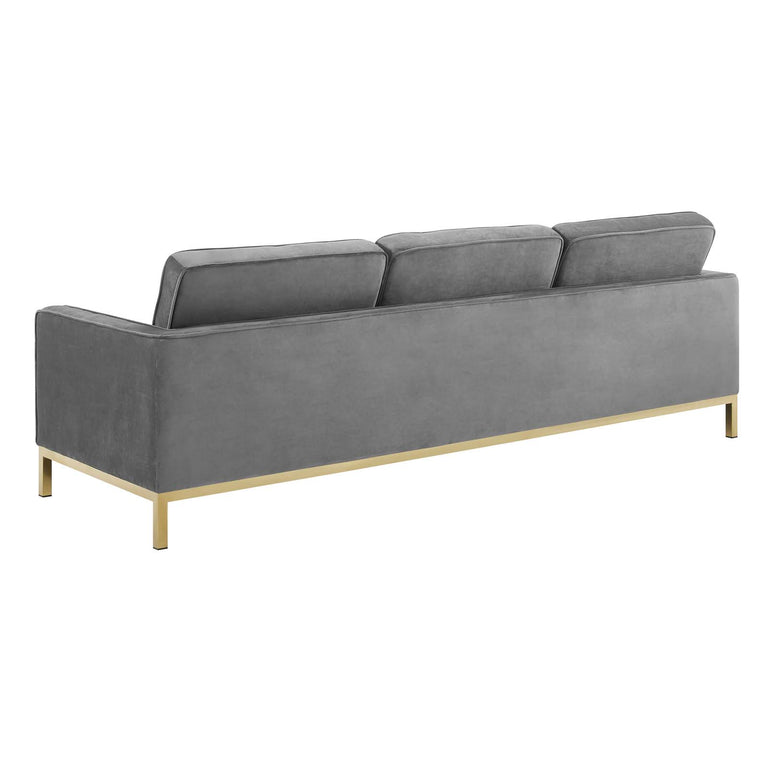 Loft Gold Stainless Steel Leg Performance Velvet Sofa and Loveseat Set in Gold Gray, EEI-4099-GLD-GRY-SET