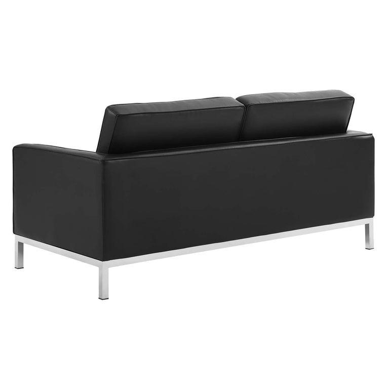 Loft Tufted Upholstered Faux Leather Sofa and Loveseat Set in Silver Black, EEI-4106-SLV-BLK-SET