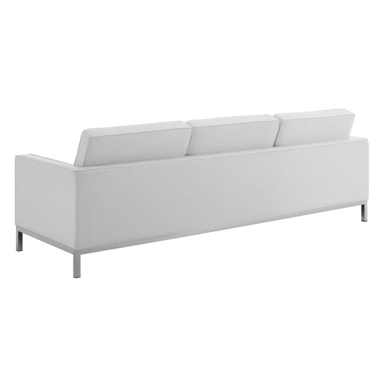 Loft Tufted Upholstered Faux Leather Sofa and Loveseat Set in Silver White, EEI-4106-SLV-WHI-SET