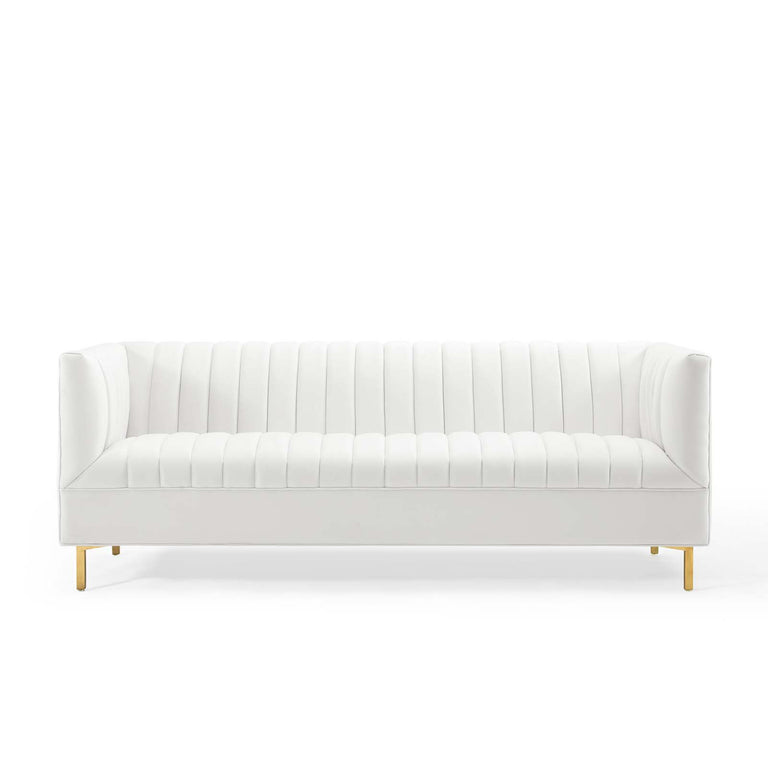 Shift Channel Tufted Performance Velvet Sofa in White, EEI-4132-WHI