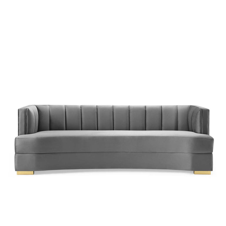 Encompass Channel Tufted Performance Velvet Curved Sofa in Gray, EEI-4134-GRY