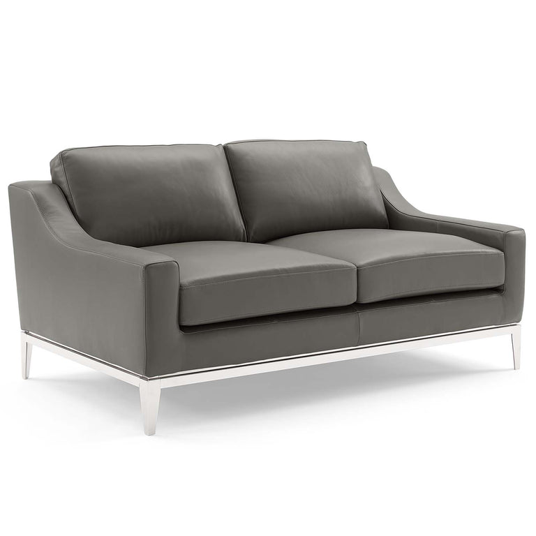 Harness Stainless Steel Base Leather Sofa and Loveseat Set in Gray, EEI-4196-GRY-SET