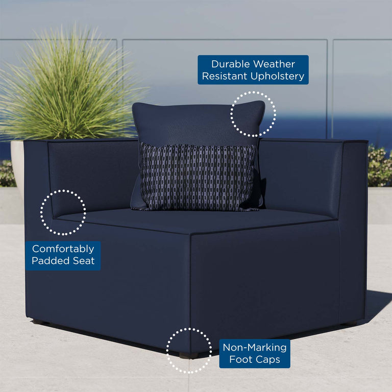 Saybrook Outdoor Patio Upholstered Sectional Sofa Corner Chair in Navy, EEI-4210-NAV