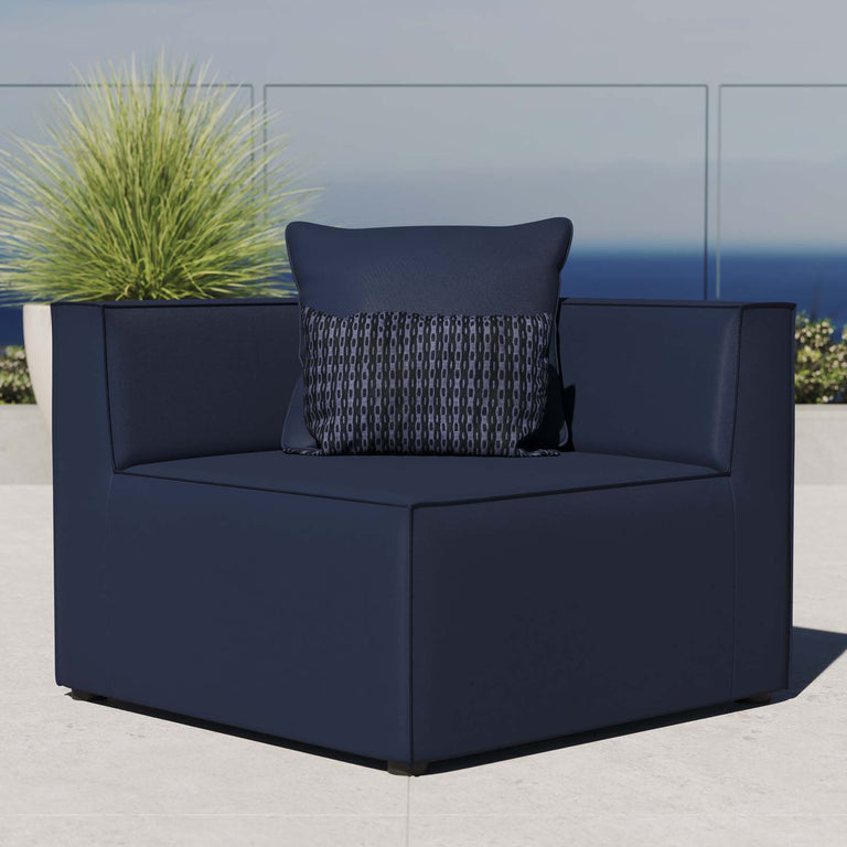 Saybrook Outdoor Patio Upholstered Sectional Sofa Corner Chair in Navy, EEI-4210-NAV