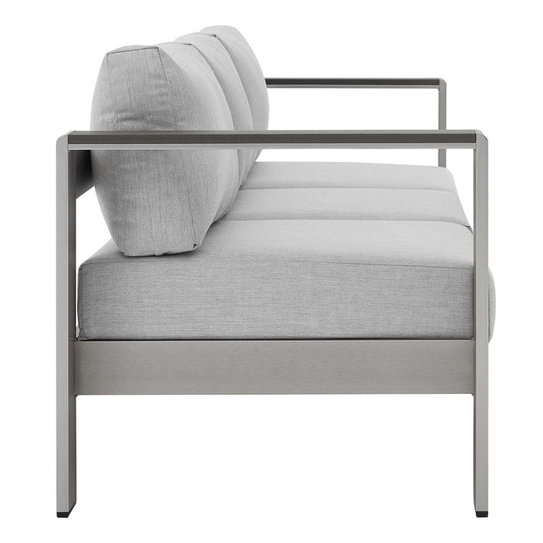 Shore Sunbrella® Fabric Aluminum Outdoor Patio Sofa in Silver Gray, EEI-4228-SLV-GRY