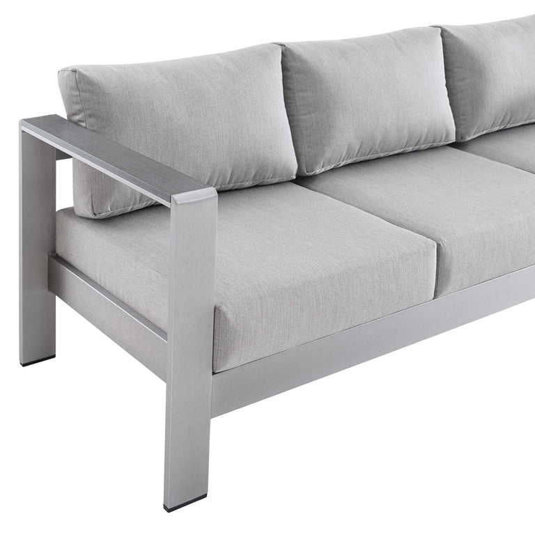 Shore Sunbrella® Fabric Aluminum Outdoor Patio Sofa in Silver Gray, EEI-4228-SLV-GRY
