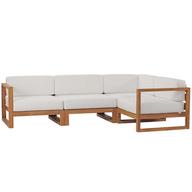 Upland Outdoor Patio Teak Wood 4-Piece Sectional Sofa Set in Natural White, EEI-4253-NAT-WHI-SET