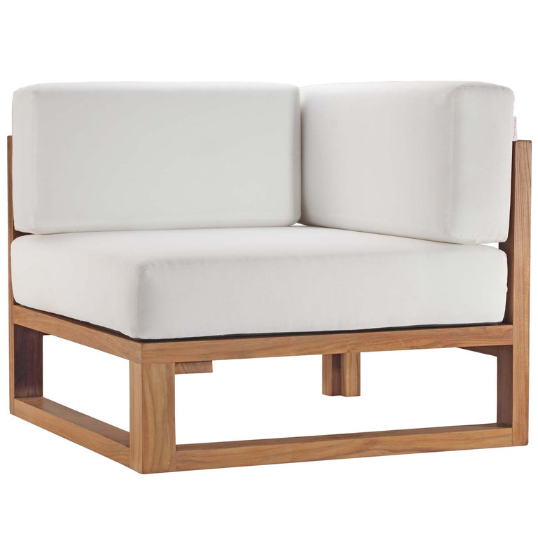 Upland Outdoor Patio Teak Wood 4-Piece Sectional Sofa Set in Natural White, EEI-4253-NAT-WHI-SET