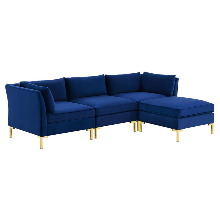 Ardent 4-Piece Performance Velvet Sectional Sofa in Navy, EEI-4270-NAV