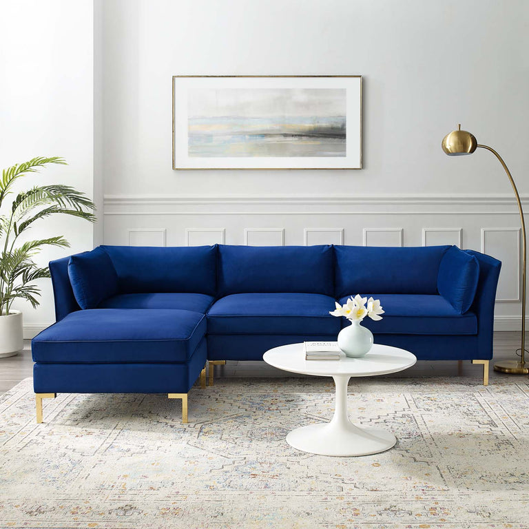 Ardent 4-Piece Performance Velvet Sectional Sofa in Navy, EEI-4270-NAV