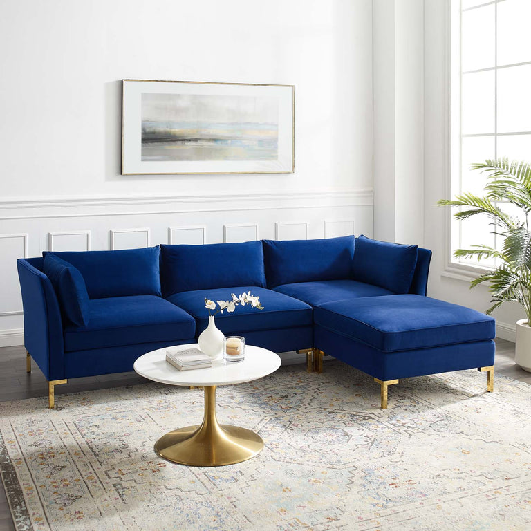Ardent 4-Piece Performance Velvet Sectional Sofa in Navy, EEI-4270-NAV