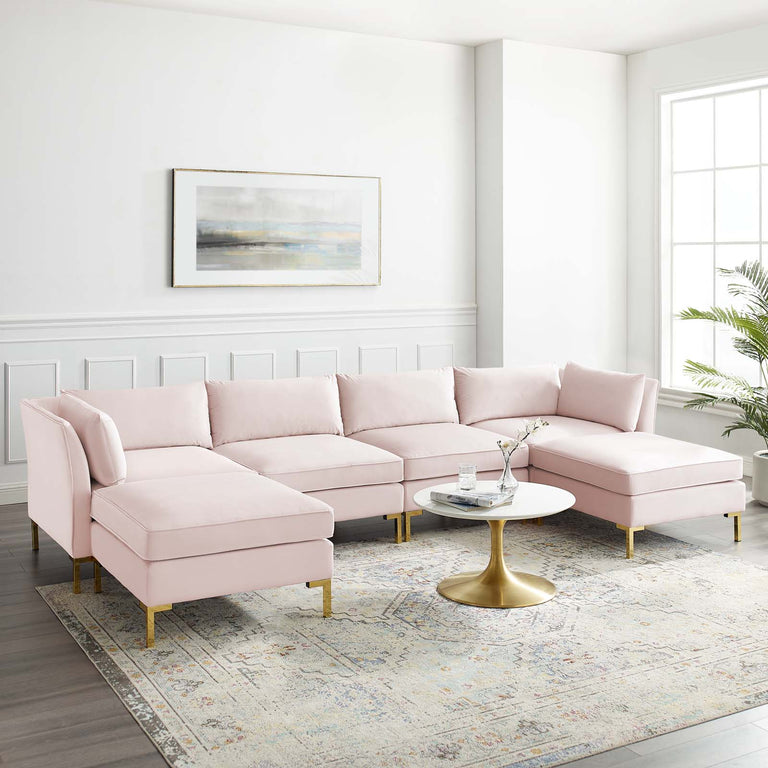Ardent 6-Piece Performance Velvet Sectional Sofa in Pink, EEI-4272-PNK