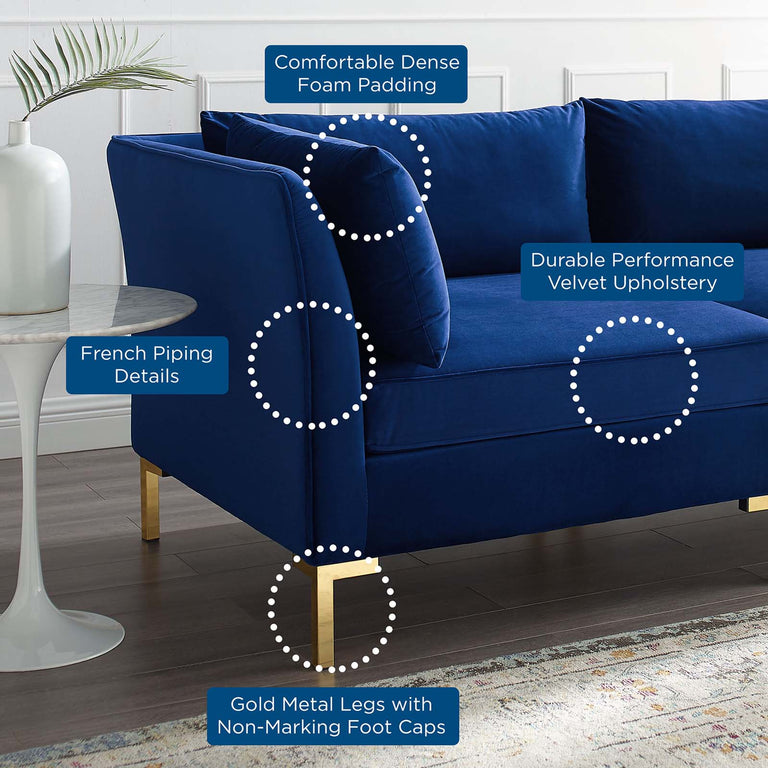 Navy Blue Sectional Sofa With White Piping | Baci Living Room