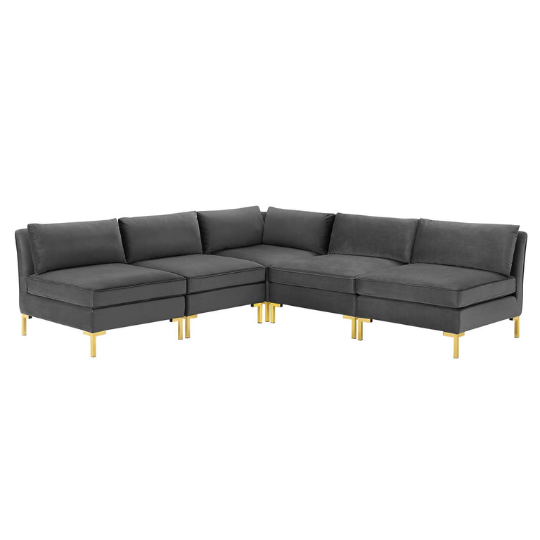 Ardent 5-Piece Performance Velvet Sectional Sofa in Gray, EEI-4276-GRY