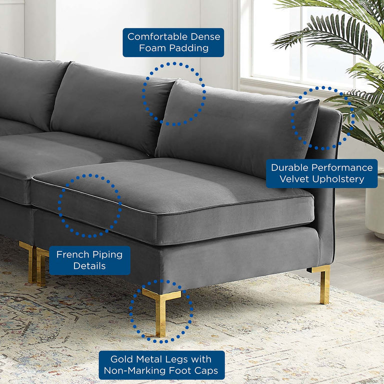 Ardent 5-Piece Performance Velvet Sectional Sofa in Gray, EEI-4276-GRY