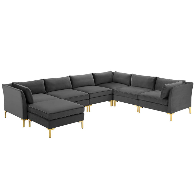 Ardent 7-Piece Performance Velvet Sectional Sofa in Gray, EEI-4278-GRY