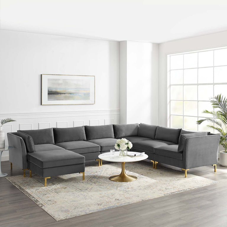 Ardent 7-Piece Performance Velvet Sectional Sofa in Gray, EEI-4278-GRY