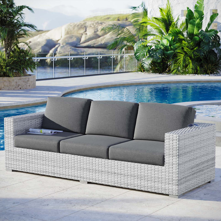 Convene Outdoor Patio Sofa in Light Gray Charcoal, EEI-4305-LGR-CHA
