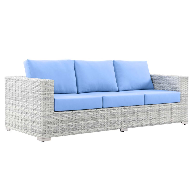 Convene Outdoor Patio Sofa in Light Gray Light Blue, EEI-4305-LGR-LBU