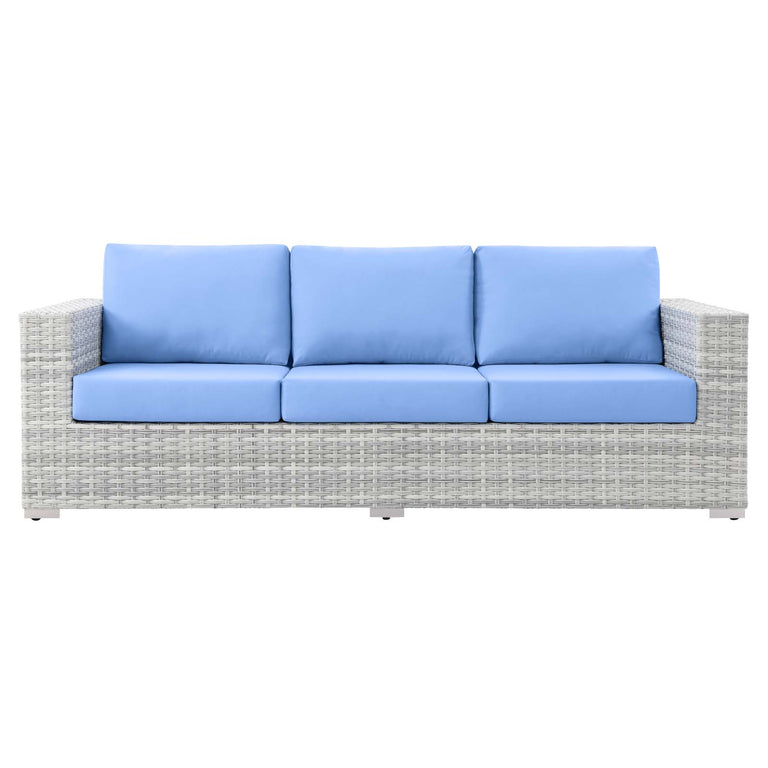 Convene Outdoor Patio Sofa in Light Gray Light Blue, EEI-4305-LGR-LBU
