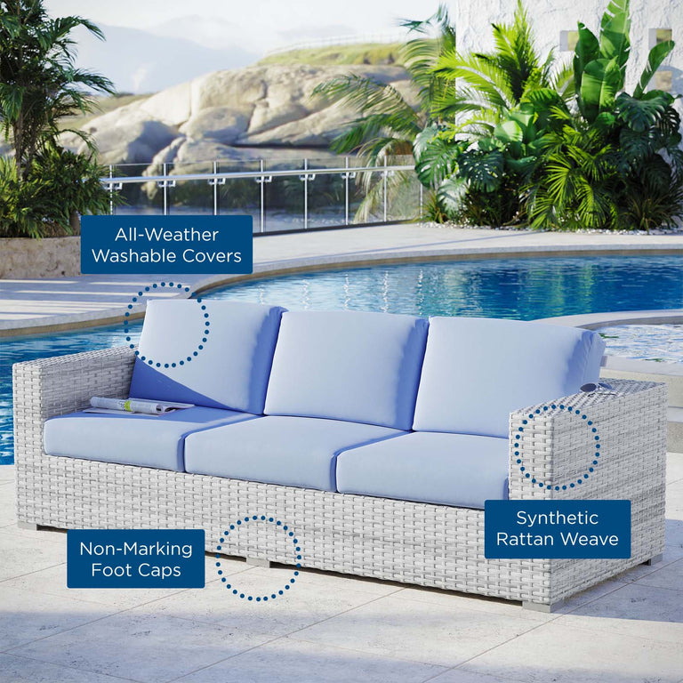 Convene Outdoor Patio Sofa in Light Gray Light Blue, EEI-4305-LGR-LBU