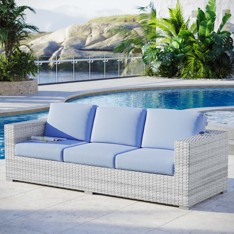 Convene Outdoor Patio Sofa in Light Gray Light Blue, EEI-4305-LGR-LBU