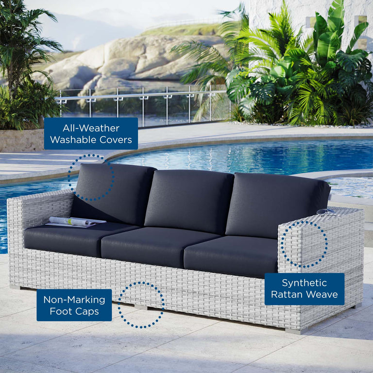 Convene Outdoor Patio Sofa in Light Gray Navy, EEI-4305-LGR-NAV