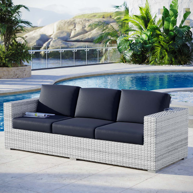 Convene Outdoor Patio Sofa in Light Gray Navy, EEI-4305-LGR-NAV