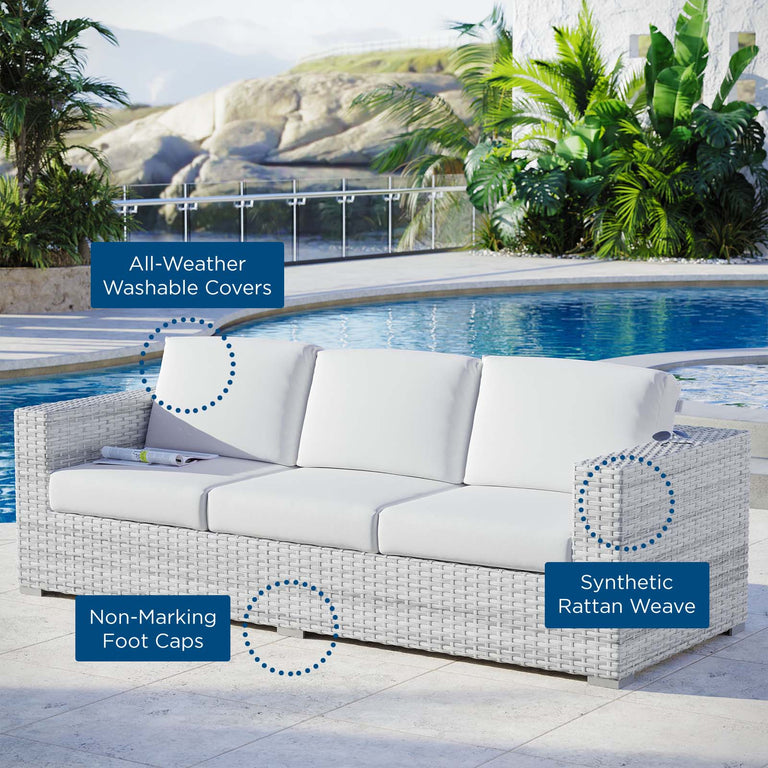 Convene Outdoor Patio Sofa in Light Gray White, EEI-4305-LGR-WHI