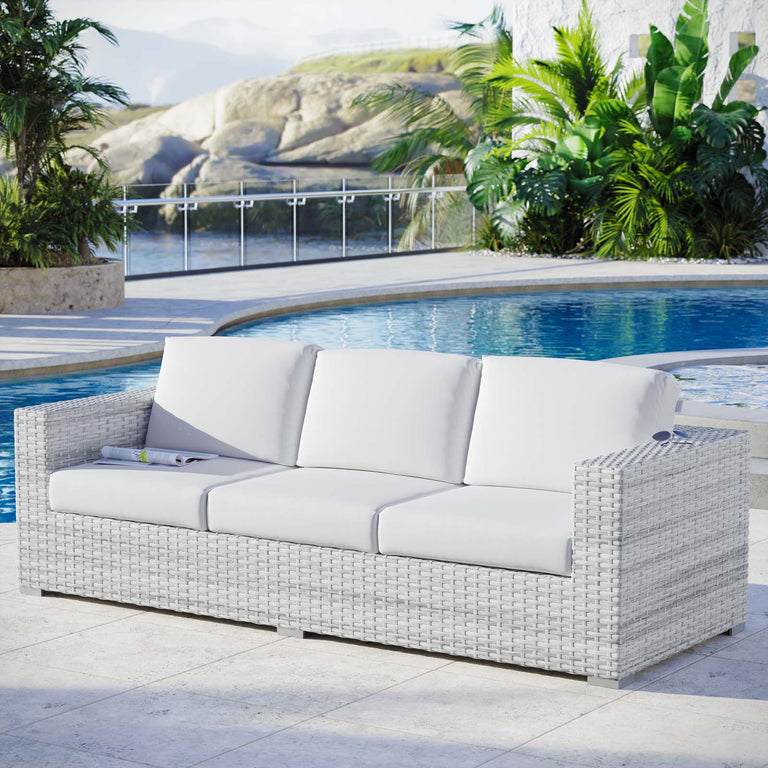 Convene Outdoor Patio Sofa in Light Gray White, EEI-4305-LGR-WHI