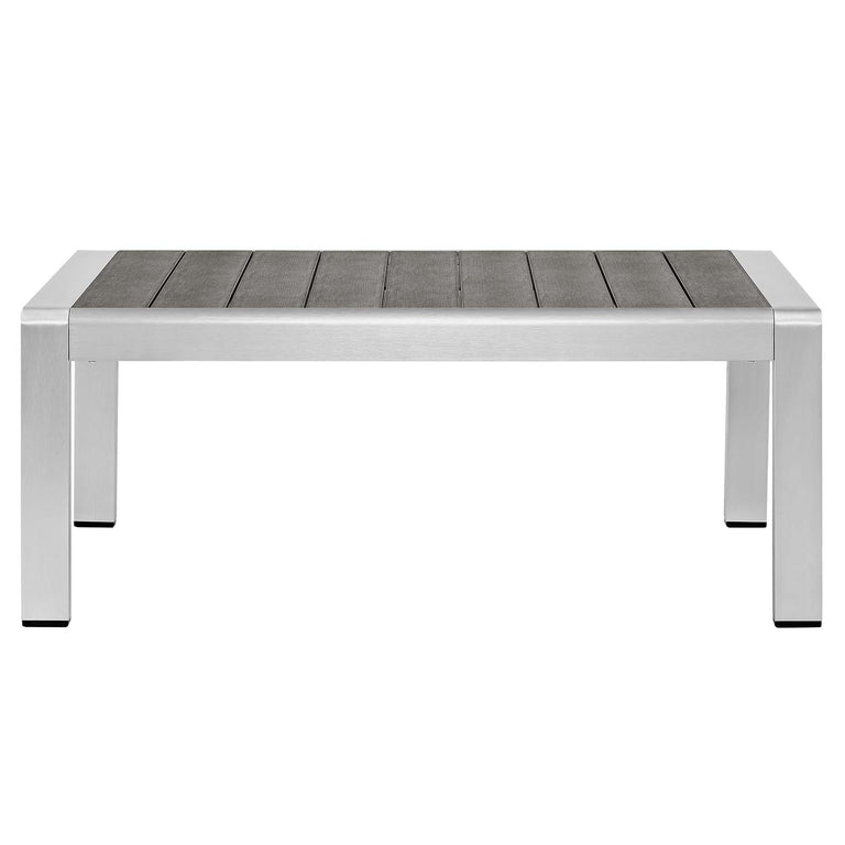 Shore Sunbrella® Fabric Outdoor Patio Aluminum 4 Piece Sectional Sofa Set in Silver Navy, EEI-4314-SLV-NAV-SET