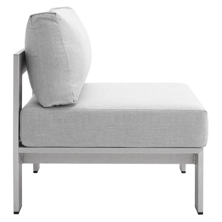 Shore Sunbrella® Fabric Outdoor Patio Aluminum 9 Piece Sectional Sofa Set in Silver Gray, EEI-4320-SLV-GRY-SET