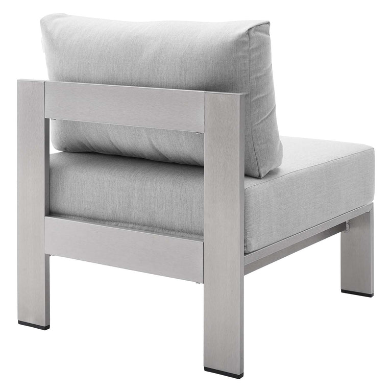 Shore Sunbrella® Fabric Outdoor Patio Aluminum 9 Piece Sectional Sofa Set in Silver Gray, EEI-4320-SLV-GRY-SET