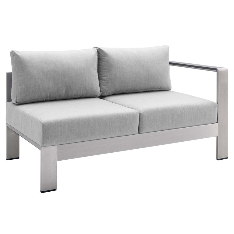 Shore Sunbrella® Fabric Outdoor Patio Aluminum 9 Piece Sectional Sofa Set in Silver Gray, EEI-4320-SLV-GRY-SET