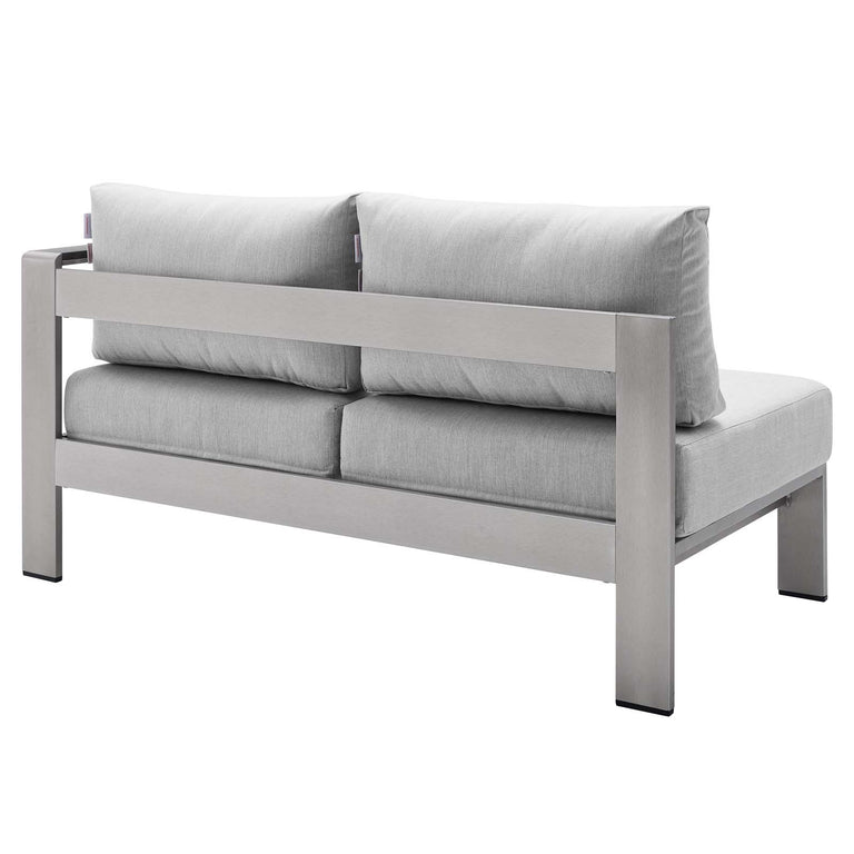 Shore Sunbrella® Fabric Outdoor Patio Aluminum 9 Piece Sectional Sofa Set in Silver Gray, EEI-4320-SLV-GRY-SET