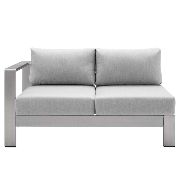 Shore Sunbrella® Fabric Outdoor Patio Aluminum 9 Piece Sectional Sofa Set in Silver Gray, EEI-4320-SLV-GRY-SET