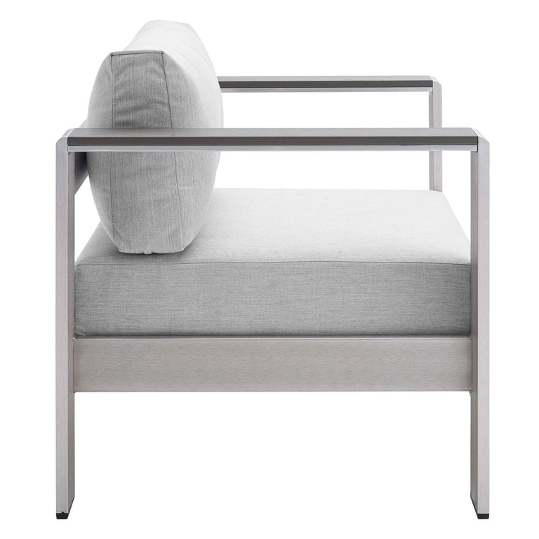 Shore Sunbrella® Fabric Outdoor Patio Aluminum 9 Piece Sectional Sofa Set in Silver Gray, EEI-4320-SLV-GRY-SET