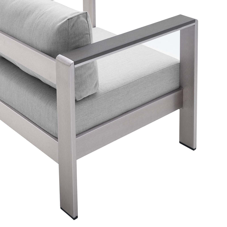 Shore Sunbrella® Fabric Outdoor Patio Aluminum 9 Piece Sectional Sofa Set in Silver Gray, EEI-4320-SLV-GRY-SET