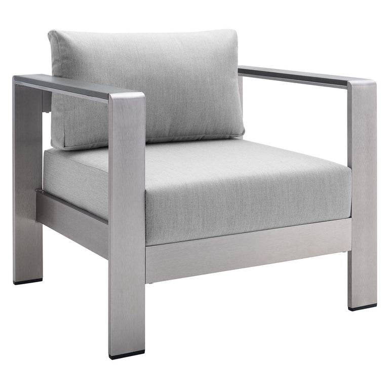 Shore Sunbrella® Fabric Outdoor Patio Aluminum 8 Piece Sectional Sofa Set in Silver Gray, EEI-4321-SLV-GRY-SET