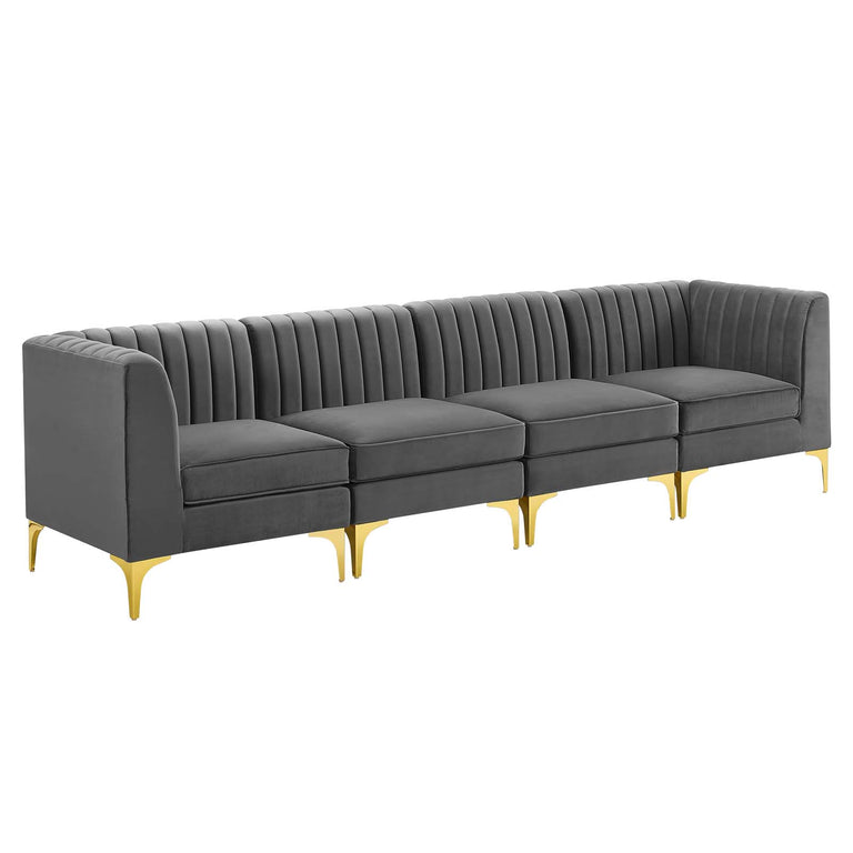 Triumph Channel Tufted Performance Velvet 4-Seater Sofa in Gray, EEI-4348-GRY