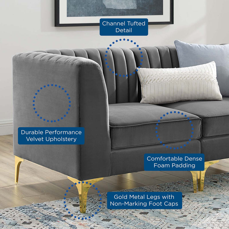 Triumph Channel Tufted Performance Velvet 4-Seater Sofa in Gray, EEI-4348-GRY