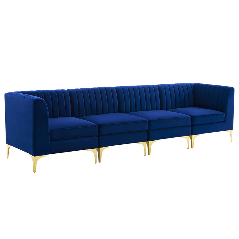 Triumph Channel Tufted Performance Velvet 4-Seater Sofa in Navy, EEI-4348-NAV
