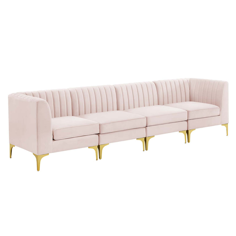 Triumph Channel Tufted Performance Velvet 4-Seater Sofa in Pink, EEI-4348-PNK