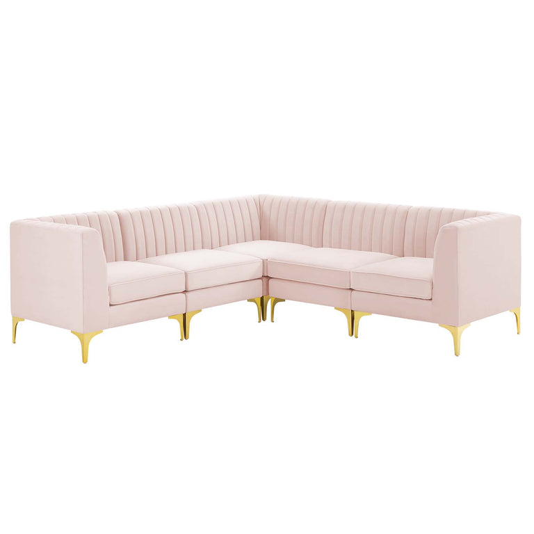 Triumph Channel Tufted Performance Velvet 5-Piece Sectional Sofa in Pink, EEI-4350-PNK