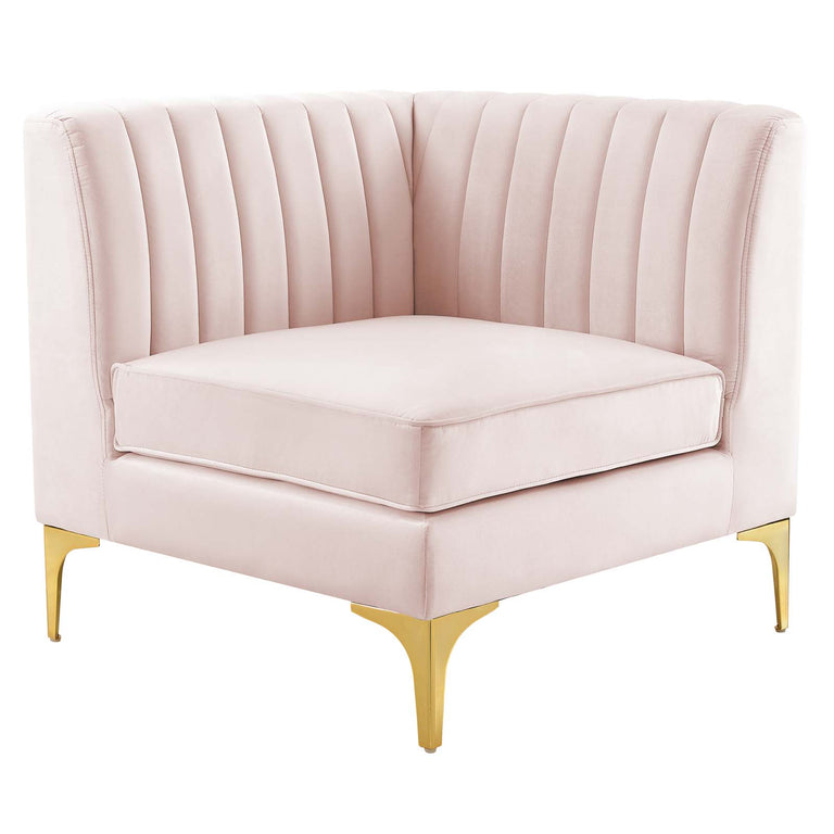 Triumph Channel Tufted Performance Velvet 5-Piece Sectional Sofa in Pink, EEI-4350-PNK
