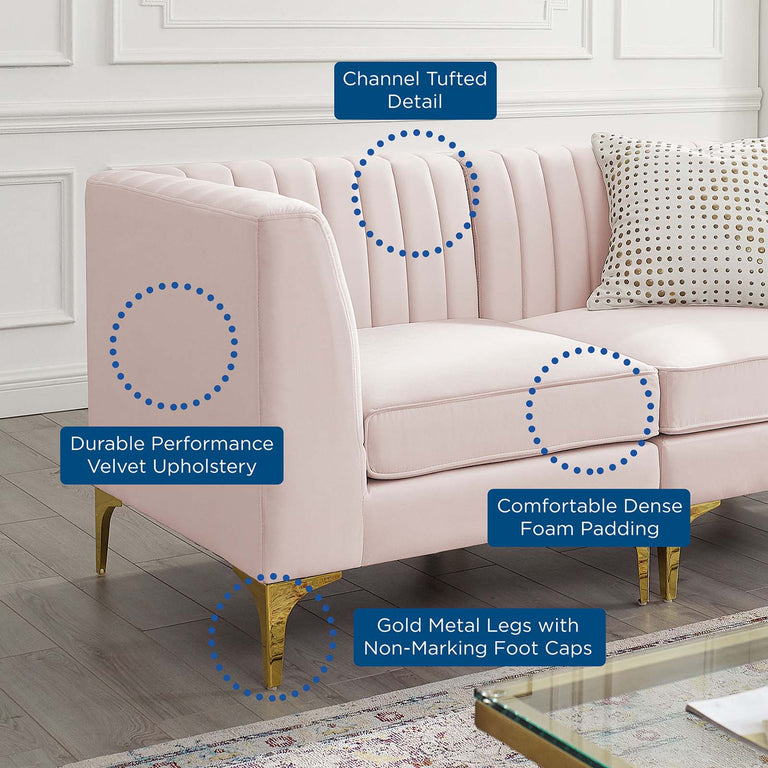 Triumph Channel Tufted Performance Velvet 5-Piece Sectional Sofa in Pink, EEI-4350-PNK