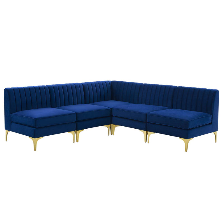 Triumph Channel Tufted Performance Velvet 5-Piece Sectional Sofa in Navy, EEI-4351-NAV