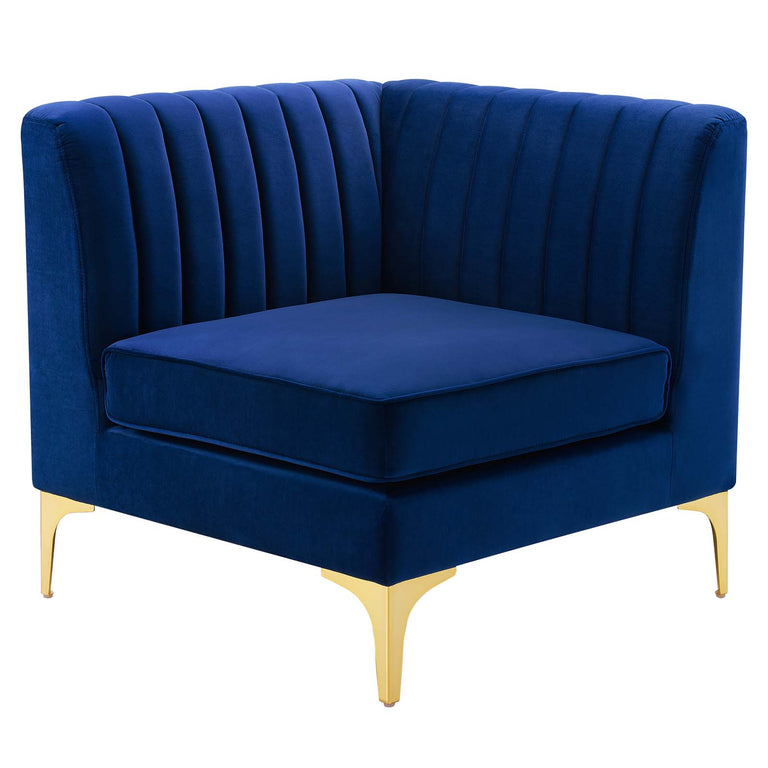Triumph Channel Tufted Performance Velvet 5-Piece Sectional Sofa in Navy, EEI-4351-NAV