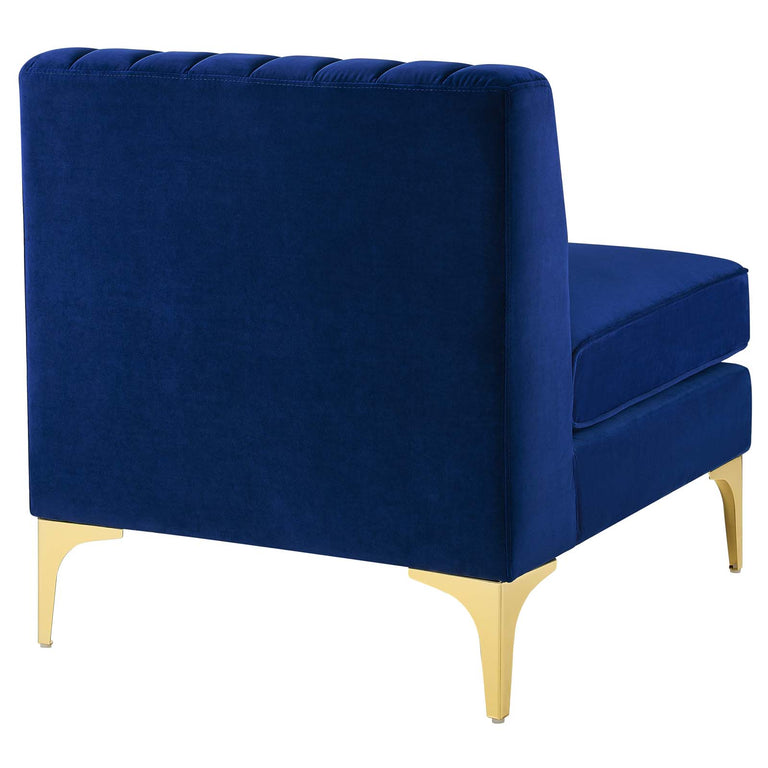 Triumph Channel Tufted Performance Velvet 5-Piece Sectional Sofa in Navy, EEI-4351-NAV