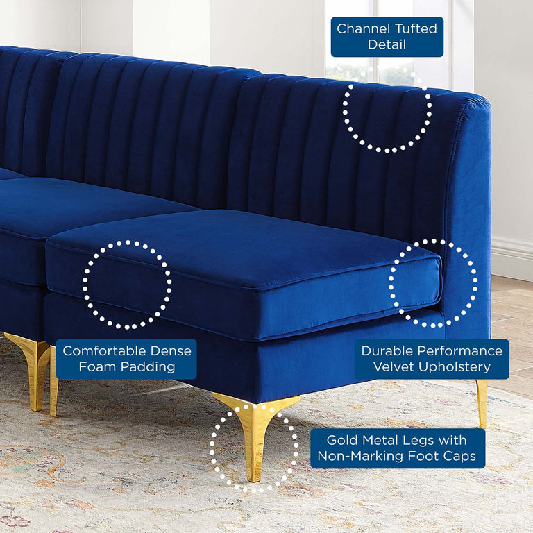 Triumph Channel Tufted Performance Velvet 5-Piece Sectional Sofa in Navy, EEI-4351-NAV